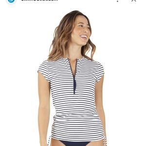 CARVE DESIGNS Dawson Rashguard half zip Navy Blue White Stripe UPF50 Sz XL